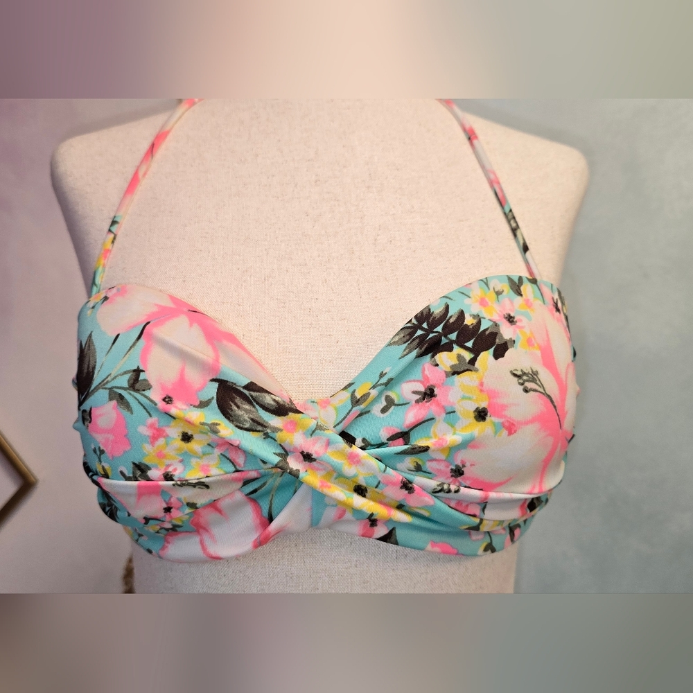 Y2k Era Vs Bombshell Floral Twist Front Bikini Top Bandeau/ Tie Neck Halter 34B